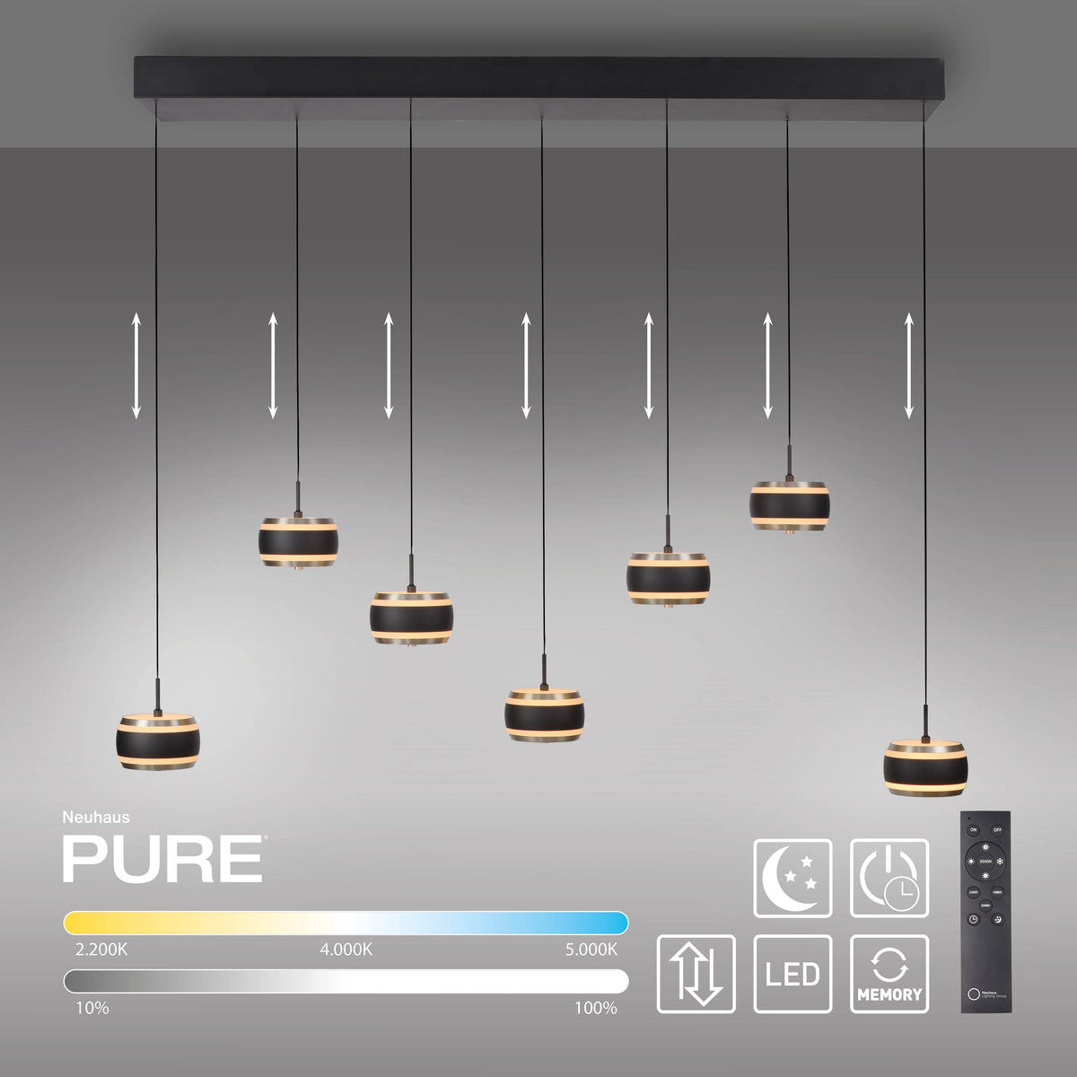 PURE Falling Rings, Pendelleuchte, 1320x220x2000