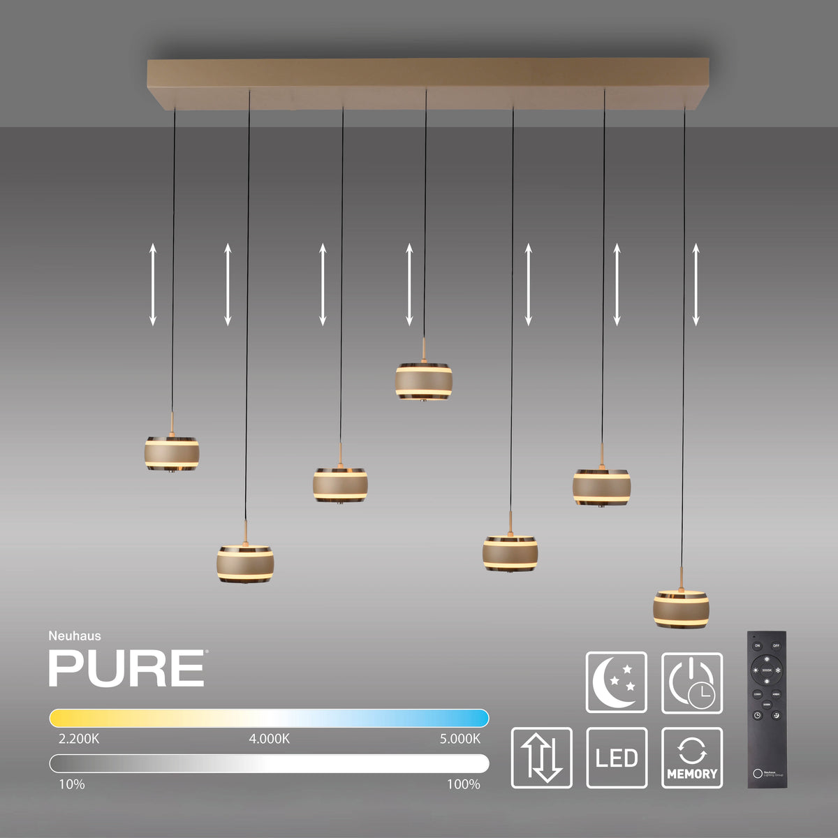 PURE Falling Rings, Pendelleuchte, 1320x220x2000