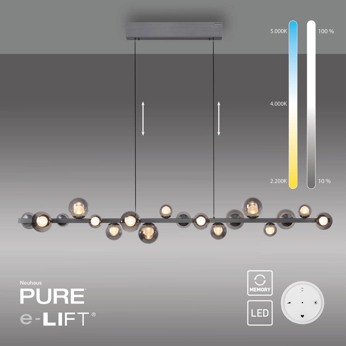 PURE E-Popup, Pendelleuchte, 1800x295x2400