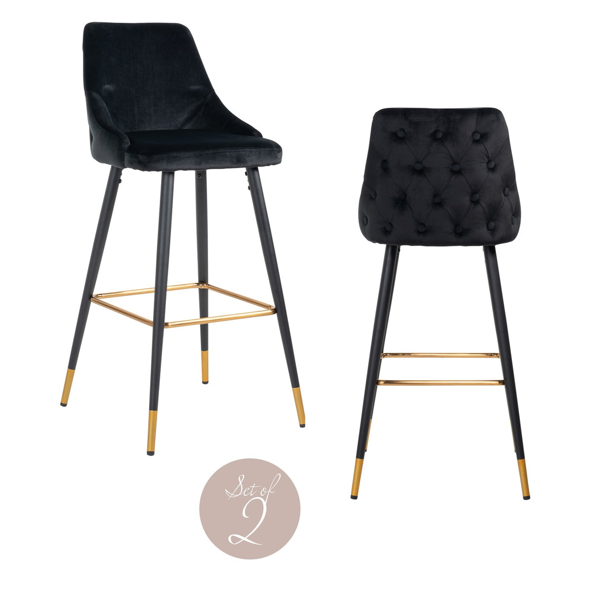 Barhocker Imani black velvet (Set of 2)