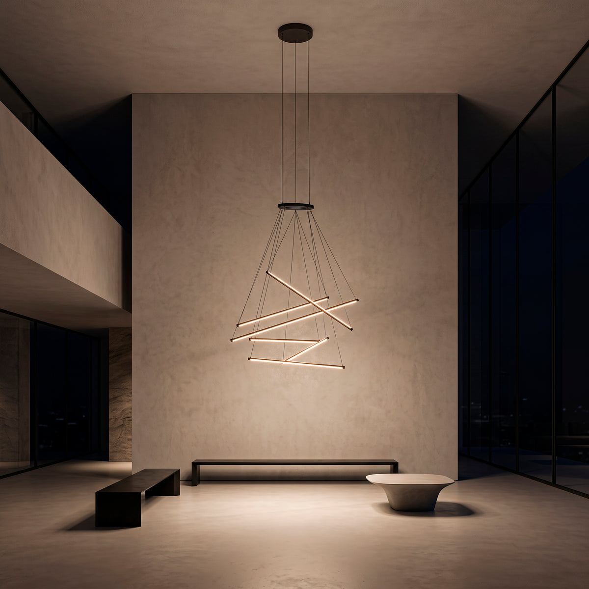 PURE E-Flying Sticks, Pendelleuchte, 1600x1600x6000x1600