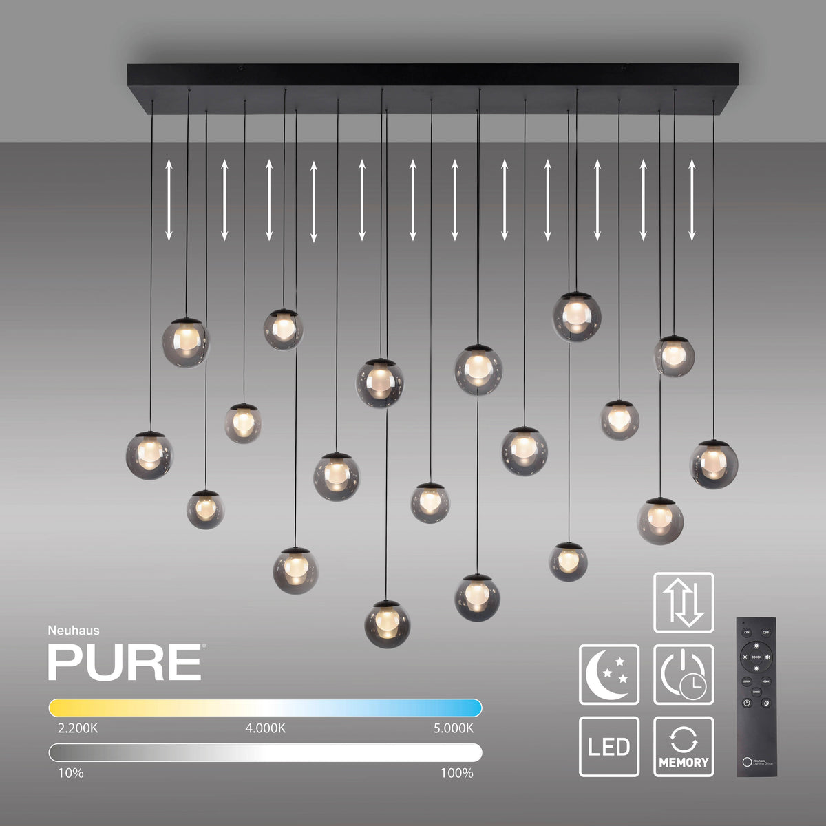PURE Popup, Pendelleuchte, 1500x400x1800