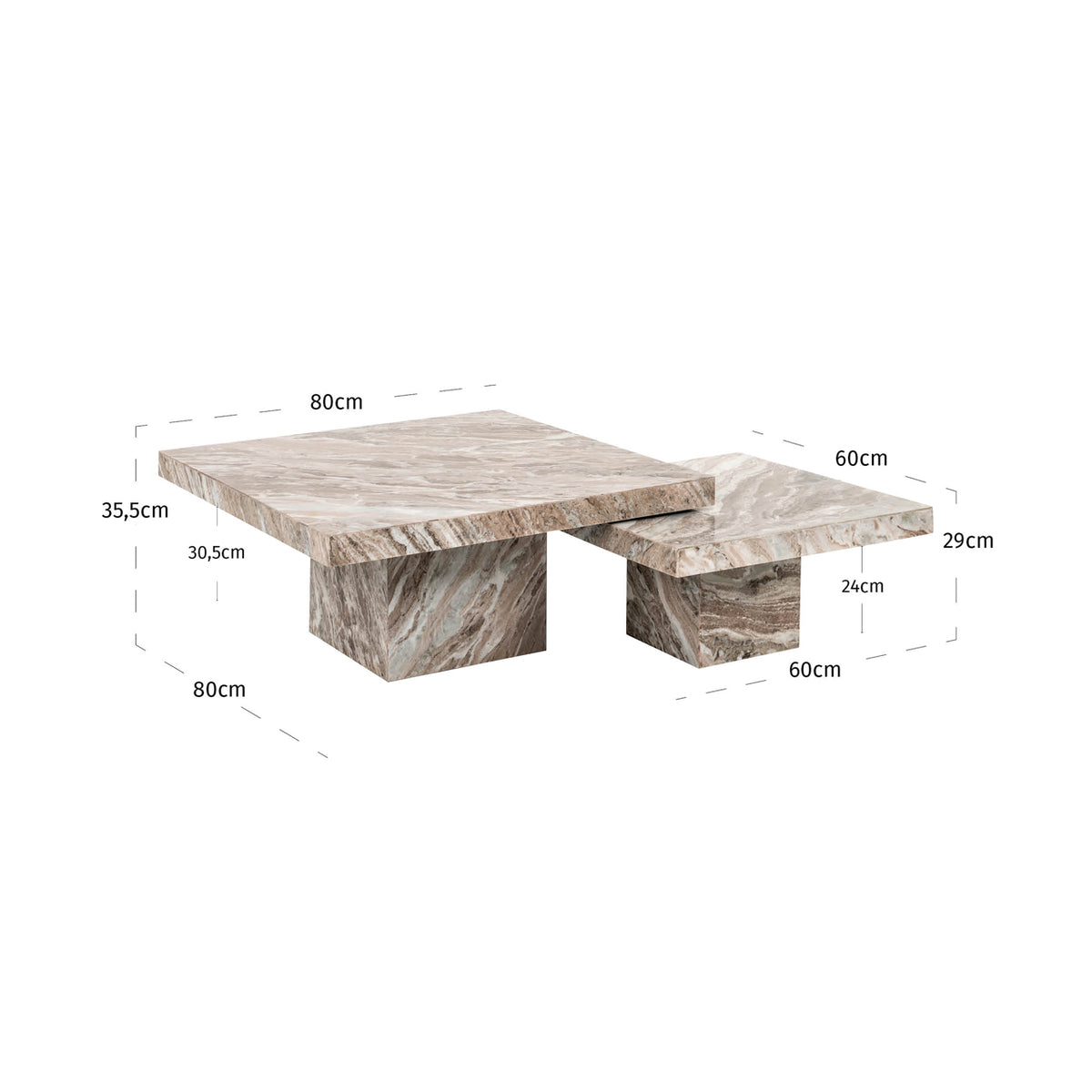 Couchtisch Rashford Blush beige (Set of 2)