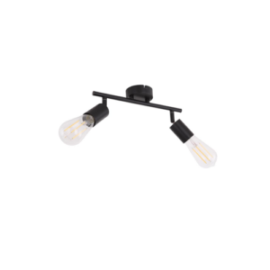 Der Strahler - Marti 2er von Licht Factory ist eine minimalistische, schwarze Deckenleuchte mit zwei nach außen abgewinkelten Fassungen für Glühlampen im Vintage-Stil. Sein schlankes Design verleiht ihm eine moderne industrielle Ästhetik und ist ideal für zeitgenössische Räume.