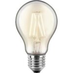 Die LED-Filament-Glühfaden-Standardform, 7 Watt, 810 Lumen, warmweiße E27-Glühbirne verfügt über eine klassische Edison-Form mit sichtbarem Glühfaden und metallischem Schraubsockel, gefertigt von Licht Factory vor einem weißen Hintergrund.