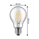 Ein 60 x 106 mm großes LED-Filament-Leuchtmittel, warmweiß, mit sichtbaren Glühfäden, das 470 Lumen aus einer 4,5-W-Glühbirne ausstrahlt (ersetzt 40 W).
