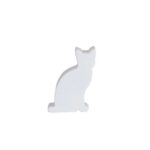 Eine flache, weiße Silhouette der Akku LED Katze 9cm ist mit aufgestellten Ohren auf weißem Hintergrund abgebildet.