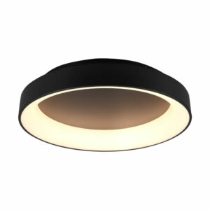 Die Deckenleuchte - Kiyan LED ist eine runde Deckenleuchte mit schwarzem Außenrahmen und weiß leuchtendem Inneren, die einen modernen, minimalistischen Look bietet.