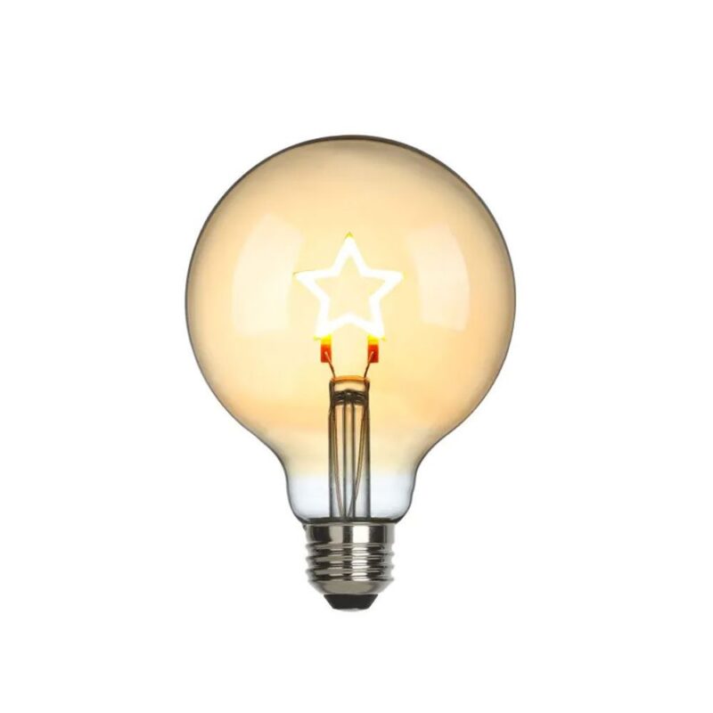 Die Statement Bulb - Stern hat eine Außenseite aus klarem Glas mit einem sternförmigen Glühfaden für ein warmes Leuchten und einen Metallsockel für eine einfache Fassungsmontage.