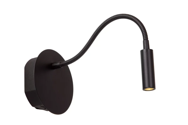 Die Akku-Wandleuchte - FlexiGlow, eine schwarze LED-Leselampe mit Schwanenhals zur Wandmontage, verfügt über einen runden Sockel und einen verstellbaren Hals für optimale Positionierung. Diese elegante Leuchte bietet Stil und Funktionalität und beleuchtet Ihren Raum mühelos.