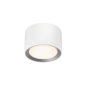 Die Aufbauleuchte - Rubi 3-Step ist eine elegante, weiße, zylindrische Deckenleuchte, die ein weiches, warmes Licht ausstrahlt. Ihre glatte Oberfläche und ihr minimalistisches Design machen sie zur idealen Ergänzung für moderne Innenräume.