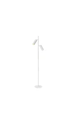 Die Stehleuchte - Icon ist eine minimalistische weiße Stehleuchte mit schlankem Mast und zwei verstellbaren zylindrischen Strahlern, die für Stabilität auf einem runden Sockel ruht. Ihr schlichtes Design ergänzt moderne Innenräume perfekt.