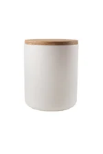 Der LED Blumentopf - Lumi elegant ist ein weißes Keramikgefäß mit runder Form und einem Deckel aus Naturholz. Seine glatte Oberfläche verkörpert modernen Minimalismus und der Deckel schließt nahtlos bündig mit der Oberseite ab.