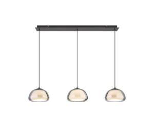 poendelleuchte mit drei pendeln mit einem schwarzen Baldachin
