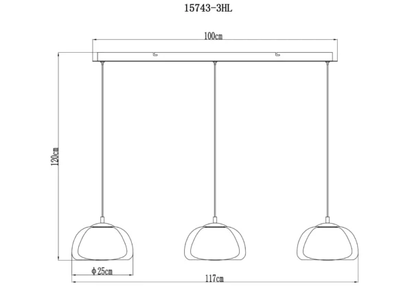 skitze von der dreier Pendelleuchte mit denn ma0en der Lampe