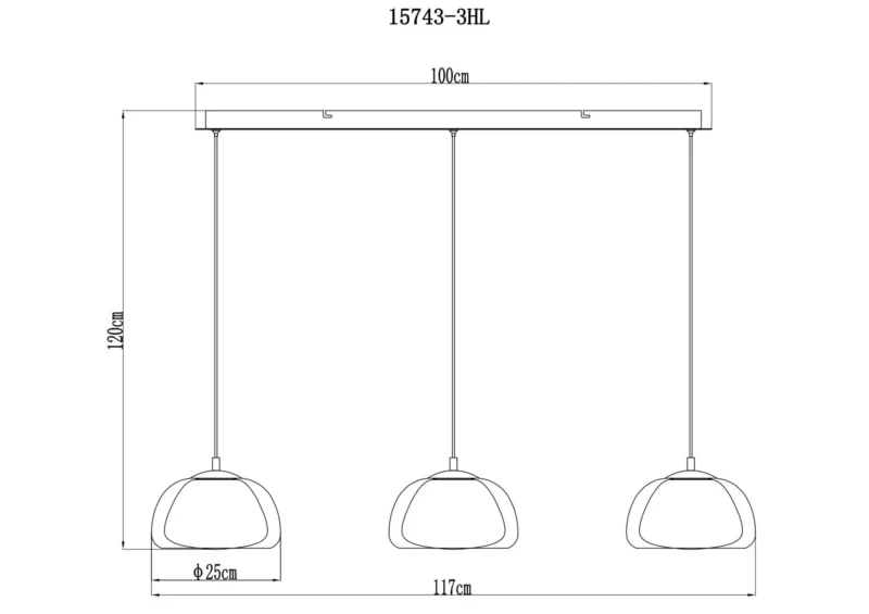 skitze von der dreier Pendelleuchte mit denn ma0en der Lampe