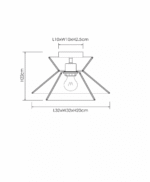 Die Linienzeichnung der Deckenleuchte - Tassy von Licht Factory zeigt sich kreuzende Linien und eine zentrierte Glühbirne in einer eckigen Form. Die geometrischen Abmessungen der Deckenleuchte betragen L32xB32xH20 cm.