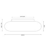 Die Deckenleuchte – Tino von Licht Factory umfasst eine technische Strichzeichnung eines ovalen Objekts mit einer Breite von 30 cm, einer Höhe von 9 cm und einer maximalen Gesamthöhe von 11 cm und einem darüber liegenden Kreis mit einem Durchmesser von 18 cm.