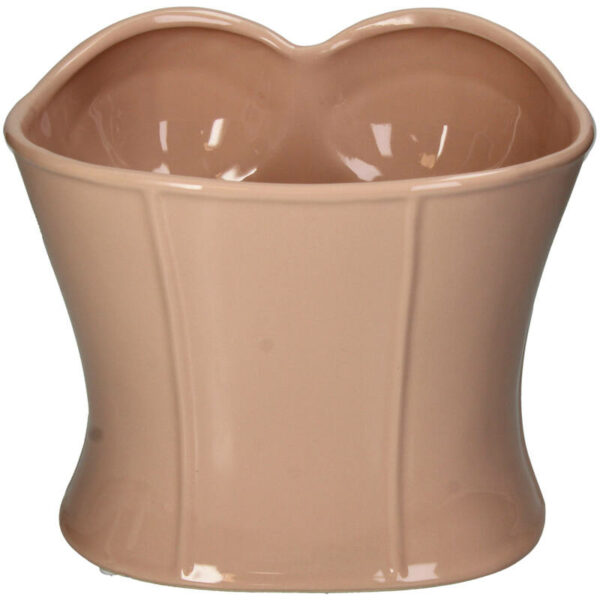 Die Mode Vase von Licht Factory ist ein Keramikstück in Form eines Torsos mit Korsettdesign und herzförmigem Rand, in Hellbeige mit glänzender Oberfläche.