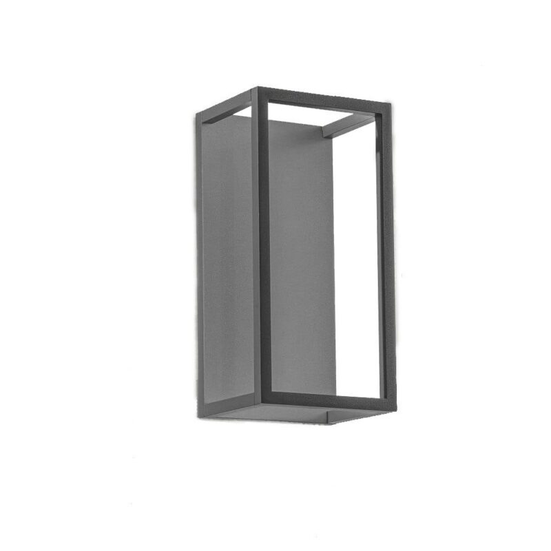 Die moderne Wandleuchte – Spirit ist eine minimalistische Wandleuchte aus schwarzem Metall, die ein schlankes rechteckiges Design mit offenen Seiten und einer flachen Rückwand vor einem weißen Hintergrund zeigt.