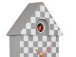 Wanduhr kariertes Muster mit orangenen Vogel und orangenen Zeiger