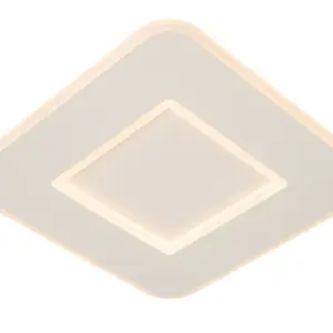 Die Deckenleuchte - Axell ist eine quadratische Deckenleuchte mit minimalistischem Design und zwei konzentrischen Quadraten. Das äußere Quadrat hat weiche, abgerundete Kanten, die ein warmes Licht ausstrahlen und so für ein modernes und elegantes Aussehen sorgen.