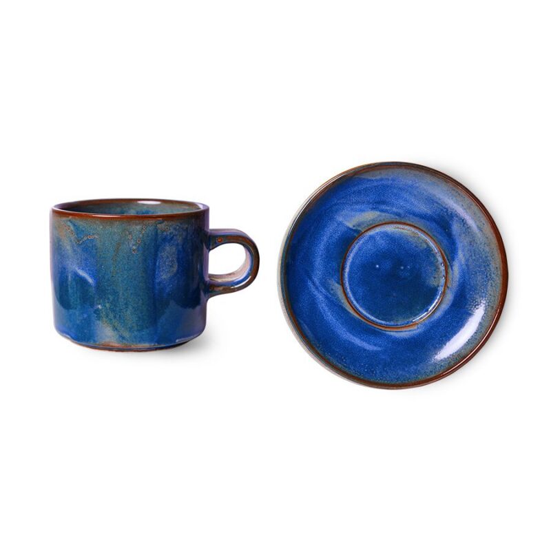 Tassen set in blau mit Untertasse für Kaffee