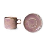 Tasse aus Keramik in rosa mit Untertasse für Kaffee und Tee geeignet