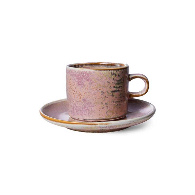 Tasse keramik in rosa mit Untertasse für Kaffe und Tee