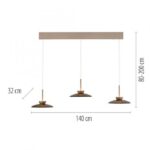 Die Pendelleuchte - PURE Moon besteht aus drei schwarzen, scheibenförmigen Pendelleuchten, die an einer rechteckigen Deckenhalterung aufgehängt sind. Sie ist 140 cm breit, hat einstellbare Hängelängen von 80-200 cm und jede Scheibe hat einen Durchmesser von 32 cm.